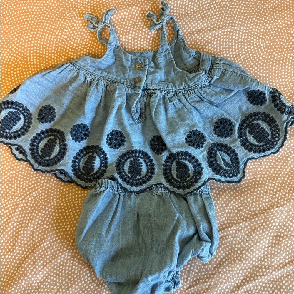 Gap Denim Baby Dress with Floral Embroidery